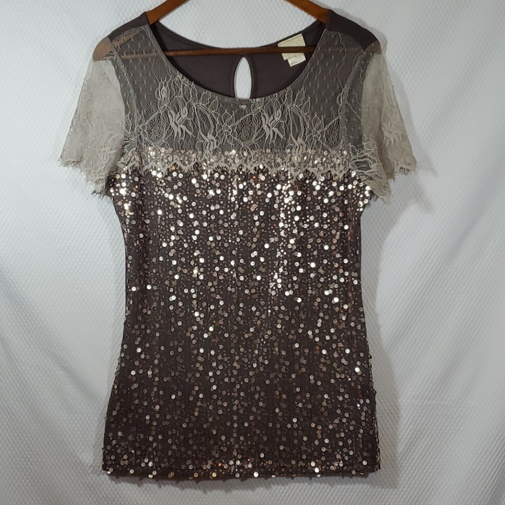 Daytrip Short Sleeve Brown Embellished TShirt